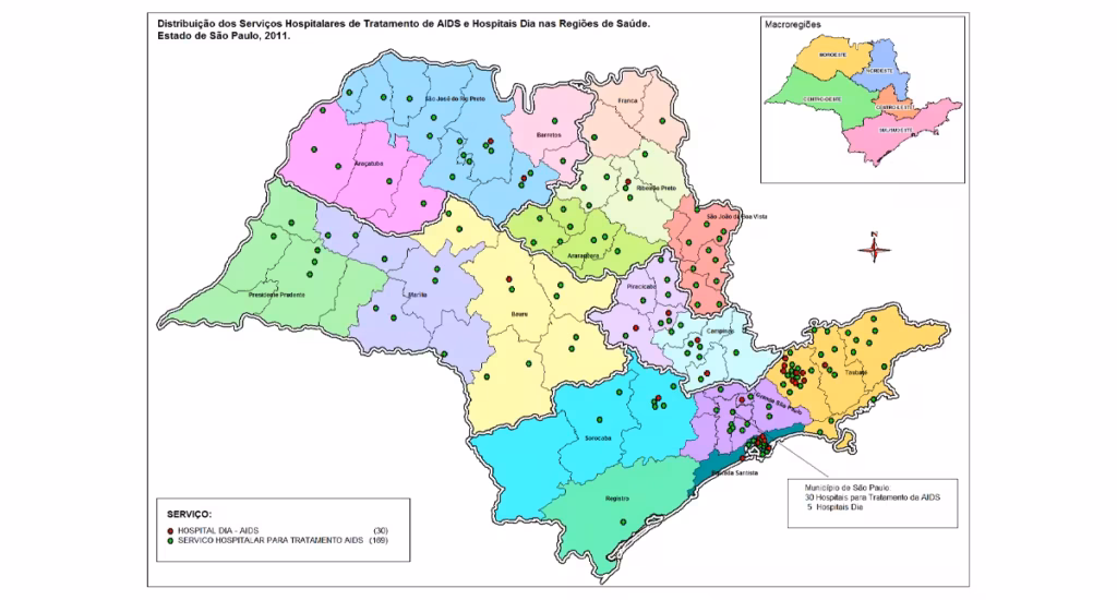 Mapa de São Paulo destacando região com clínicas especializadas em cirurgia palpebral