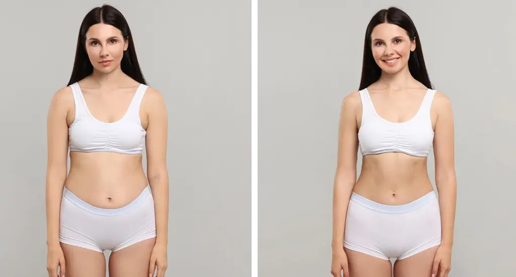 Resultado de abdominoplastia antes e depois com contorno definido