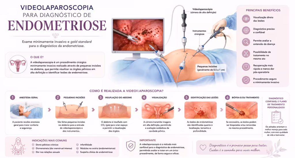 representação de videolaparoscopia para diagnóstico de endometriose